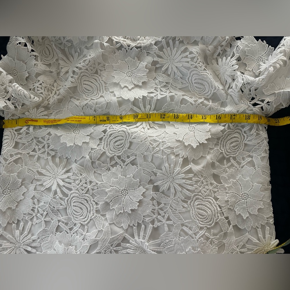 Tuckernuck White Guipure Lace Faye Blouse L Sleeveless Top Ruffle Bow Tie po - Picture 6 of 6